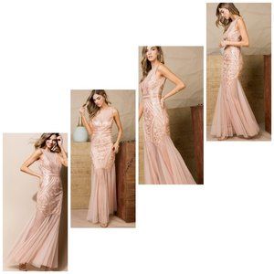 Open Back Sequin Colorblock Mesh Long Dress